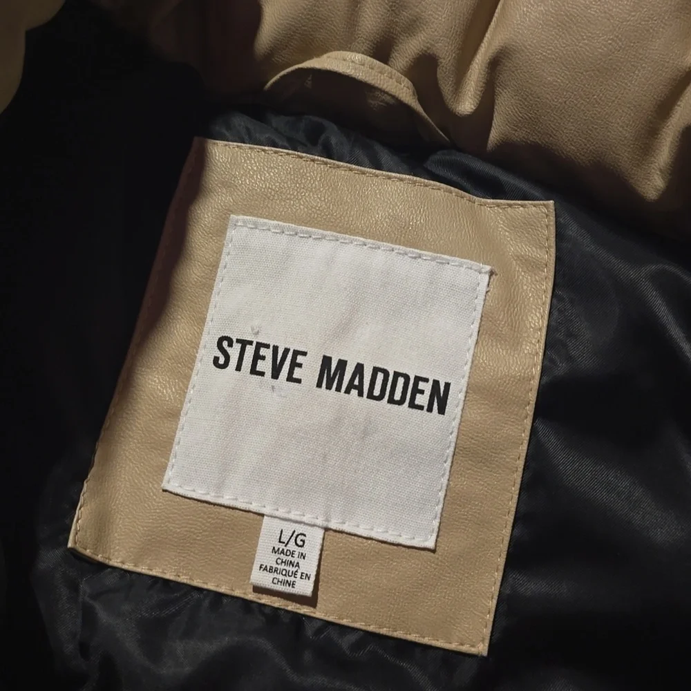 Tan Puffer Vest Steve Madden Like New Vegan leather - Picture 3 of 8